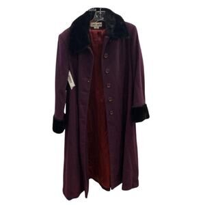 Albert Nipon Size 8 Wool Cashmere Long Coat Removable Fur Trim Vintage